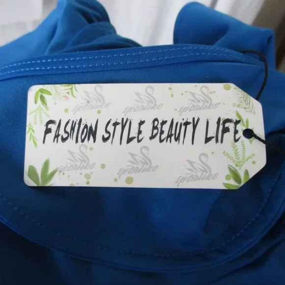 SPORLIKE Women One Piece Swimsuit V-Neck Ruffle Bathing Suit Blue Coastal Flirty - Picture 5 of 7